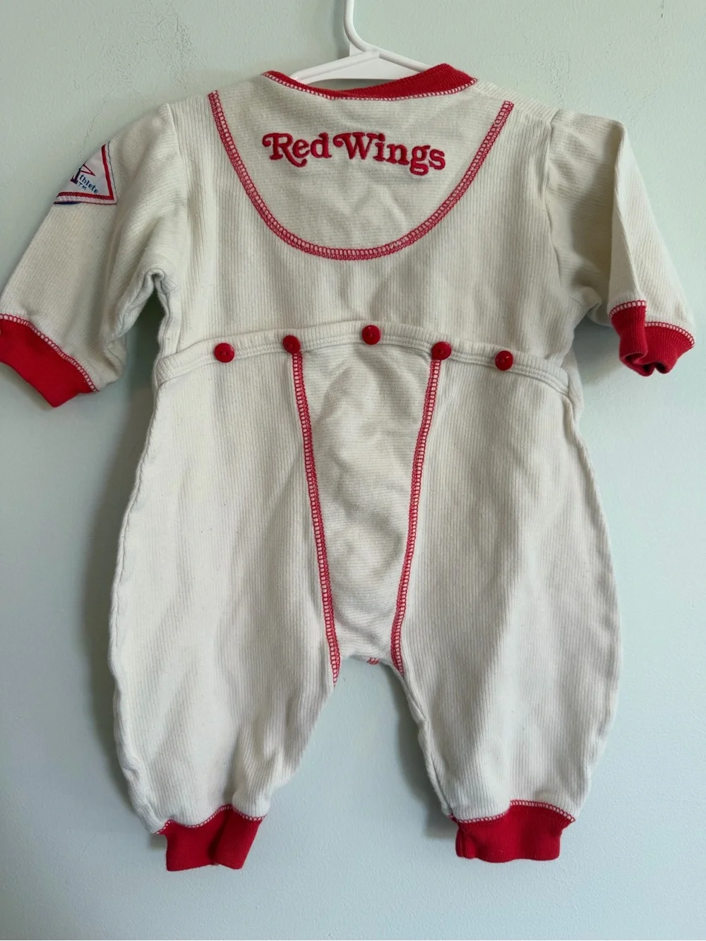 Vintage 90’s NHL Red Wings Classic Cream and Red Baby One-Piece Romper